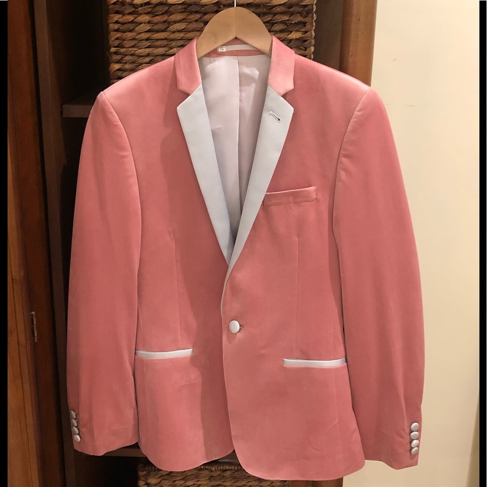 Men’s asos jacket, 38 short, pink shell is a velvety poly/elastin blend, new